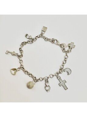 Charm Bracelet Lock Key Heart Theme Sterling Silver 925 Size 8.25" Length